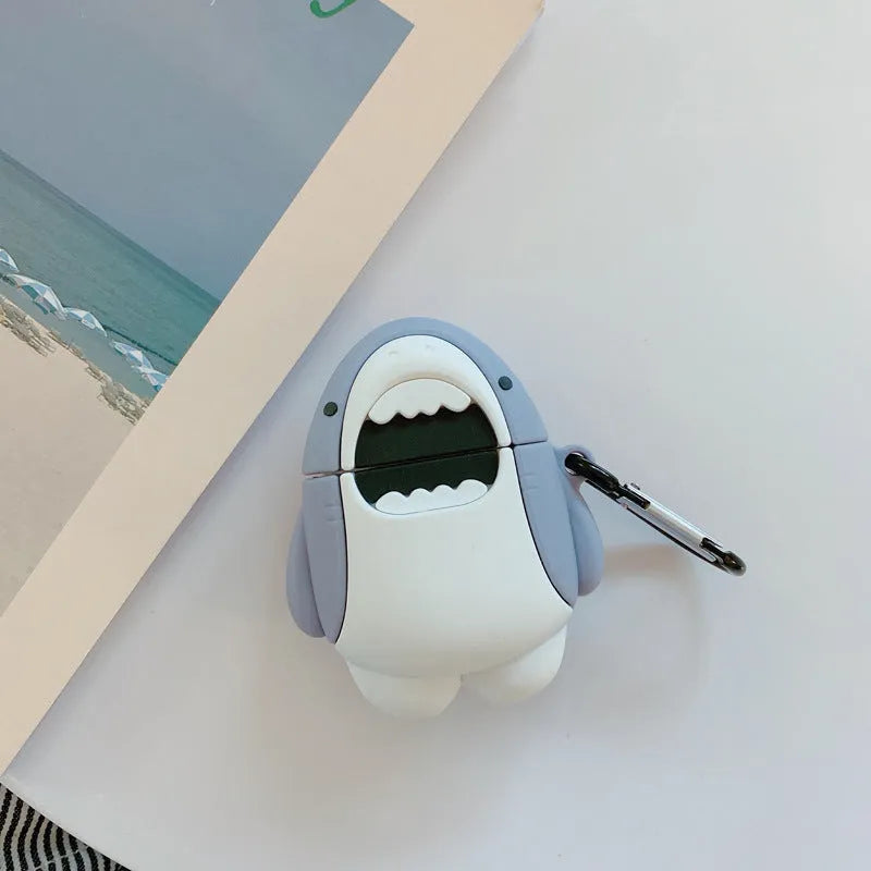 Clear silicone shark design protective cover for AirPods 1 and 2 wireless earphone case