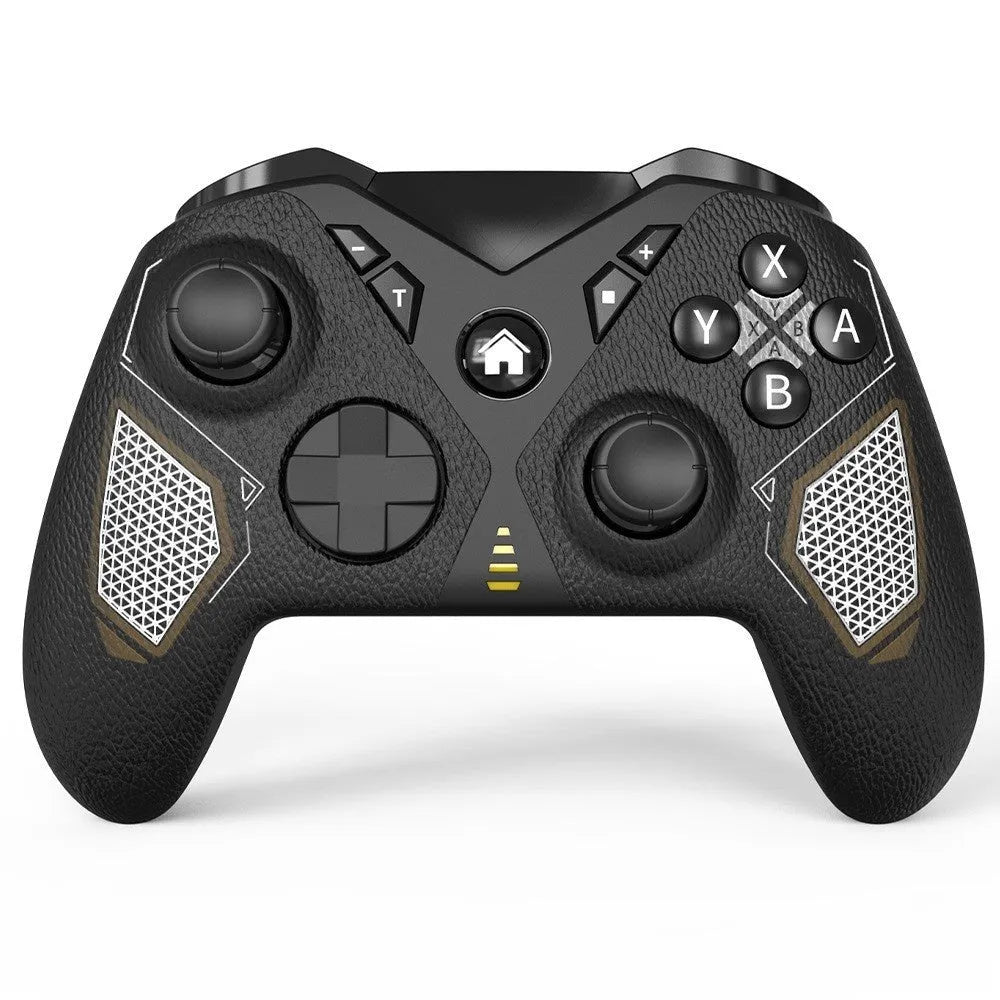 Black wireless game controller with leather texture for Nintendo Switch and mobile phones
