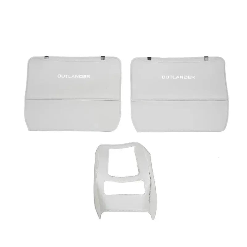 Three leather anti-kick protection pads for 2023 Outlander seats and console in black, grey and brown