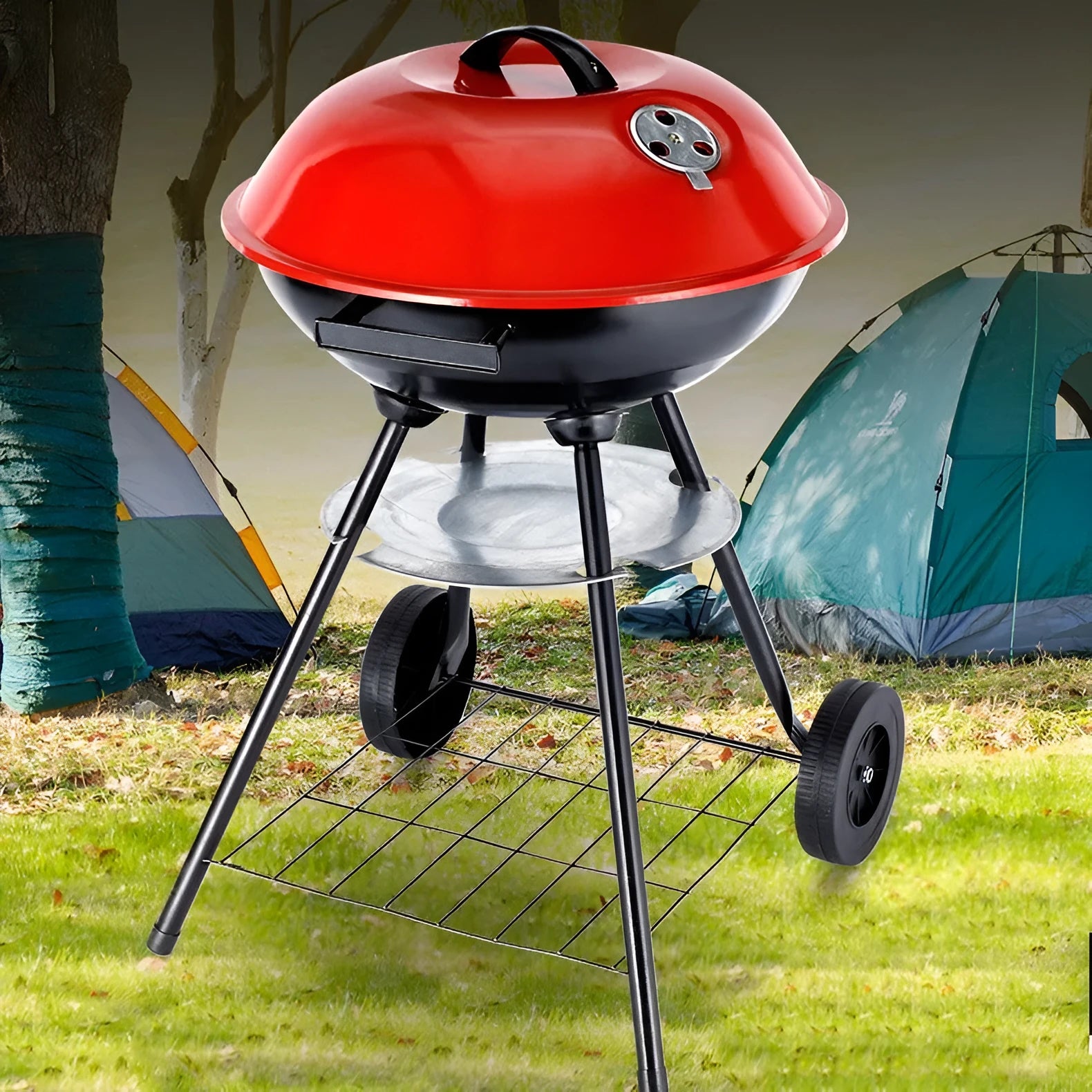 Portable iron barbecue oven with 14-inch apple stove design for outdoor cooking