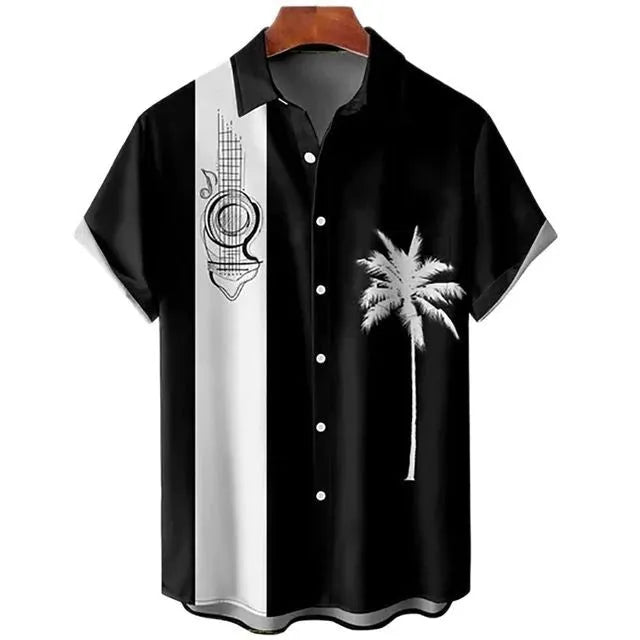 Man wearing a slim-fit short-sleeve shirt with a colourful 3D digital printed floral pattern.