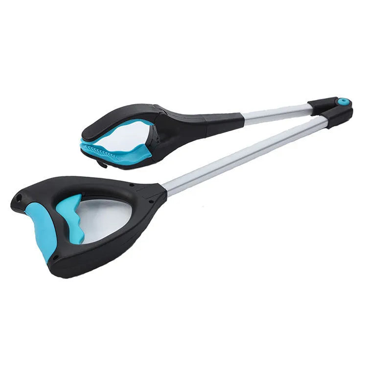 Blue foldable portable pickup trolley cart with extended aluminium handle and TPR wheels