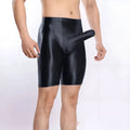 Men's plus size shiny nylon sports shorts in nine colours including fluorescent green and black.