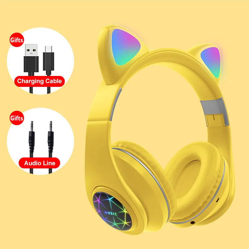 Cat ear style wireless Bluetooth sports headset in black, blue, green, pink, white, or yellow colour.