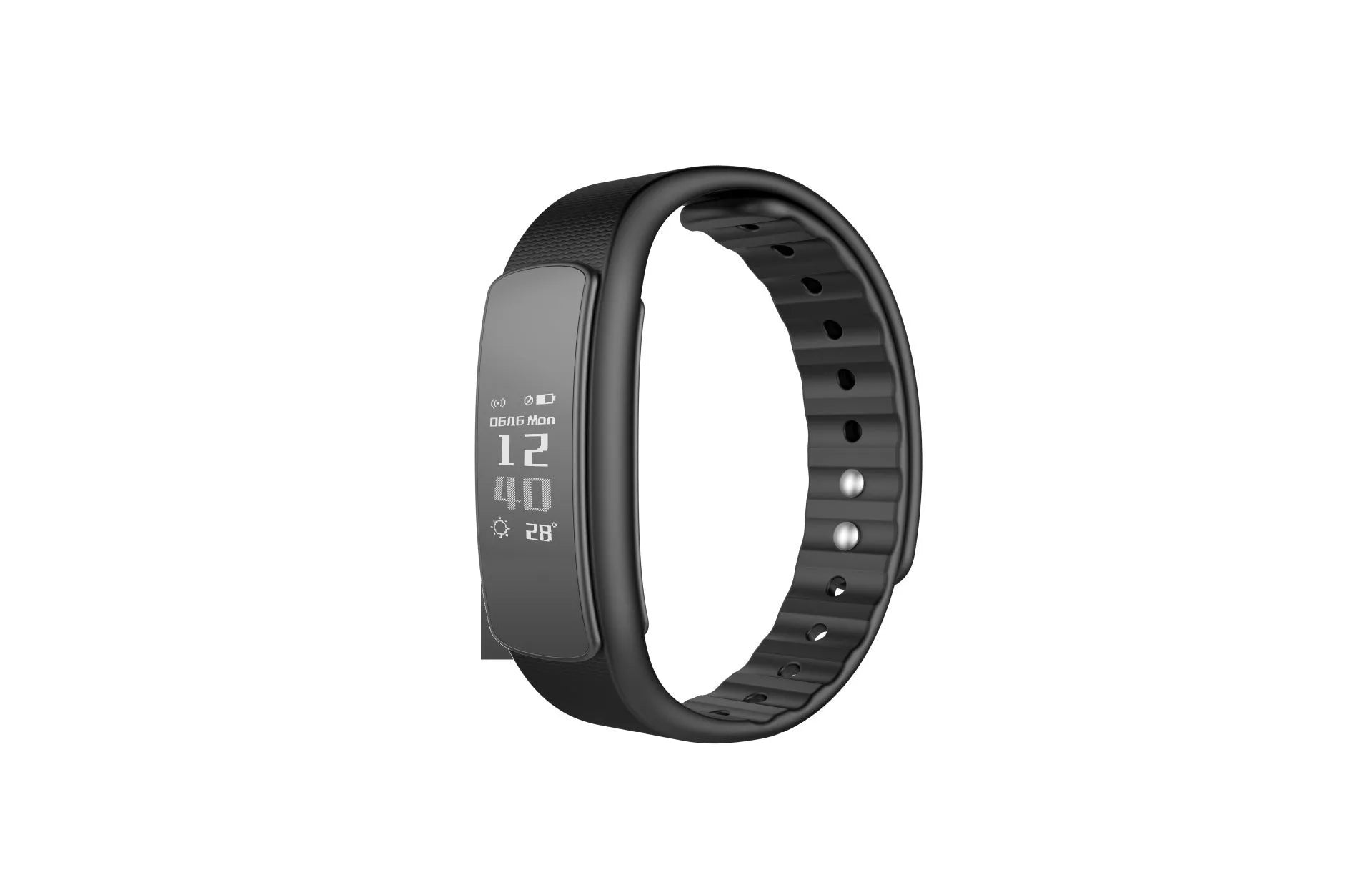 I6 smart sports bracelet in black or green on a wrist, showing its 0.96-inch screen and TPU band.