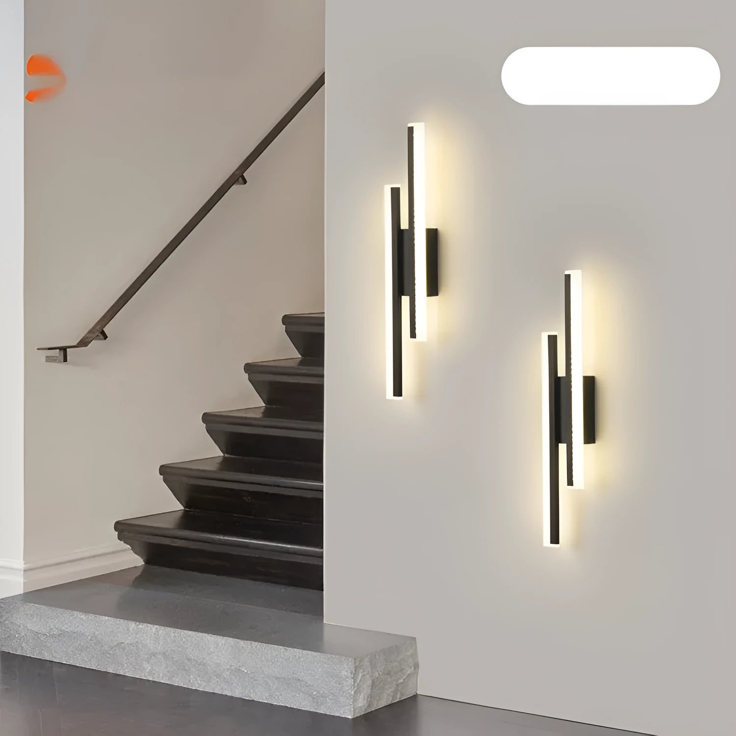 500mm long double line wall lamp with gold finish showing three light colour options