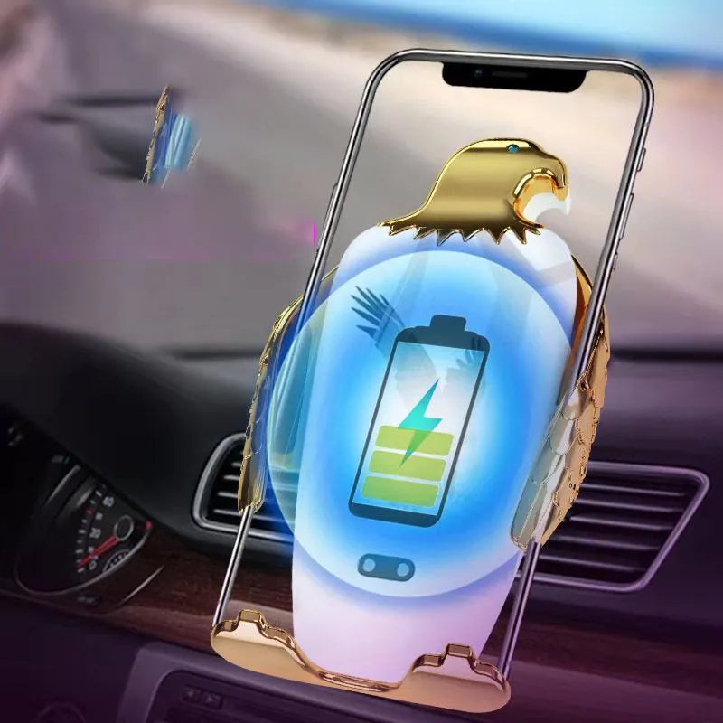 Eagle style car phone holder with wireless charging on a suction cup mount