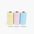 Box of 57x30 mm pink, yellow, and blue thermal paper rolls for receipts and student notebooks