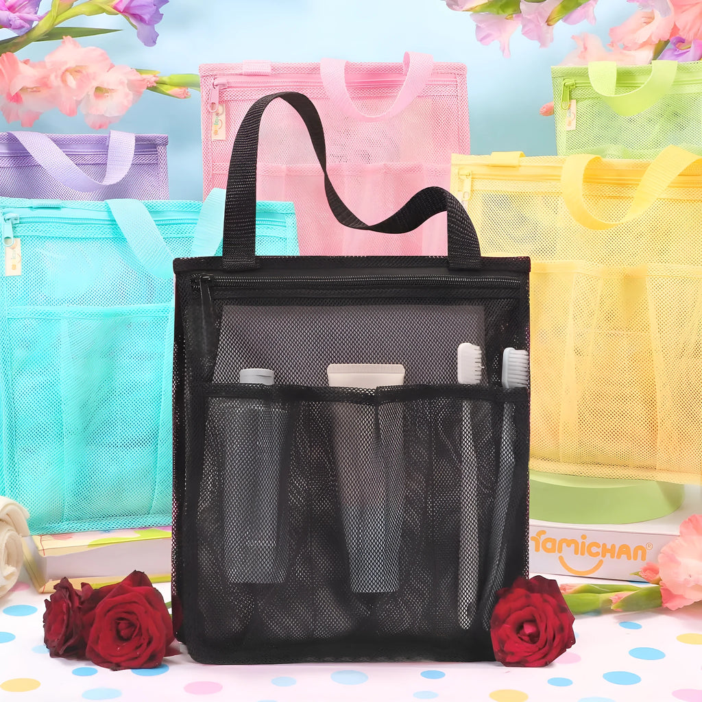 Large black swimming gym bag with mesh pockets and separate wet and dry compartments.