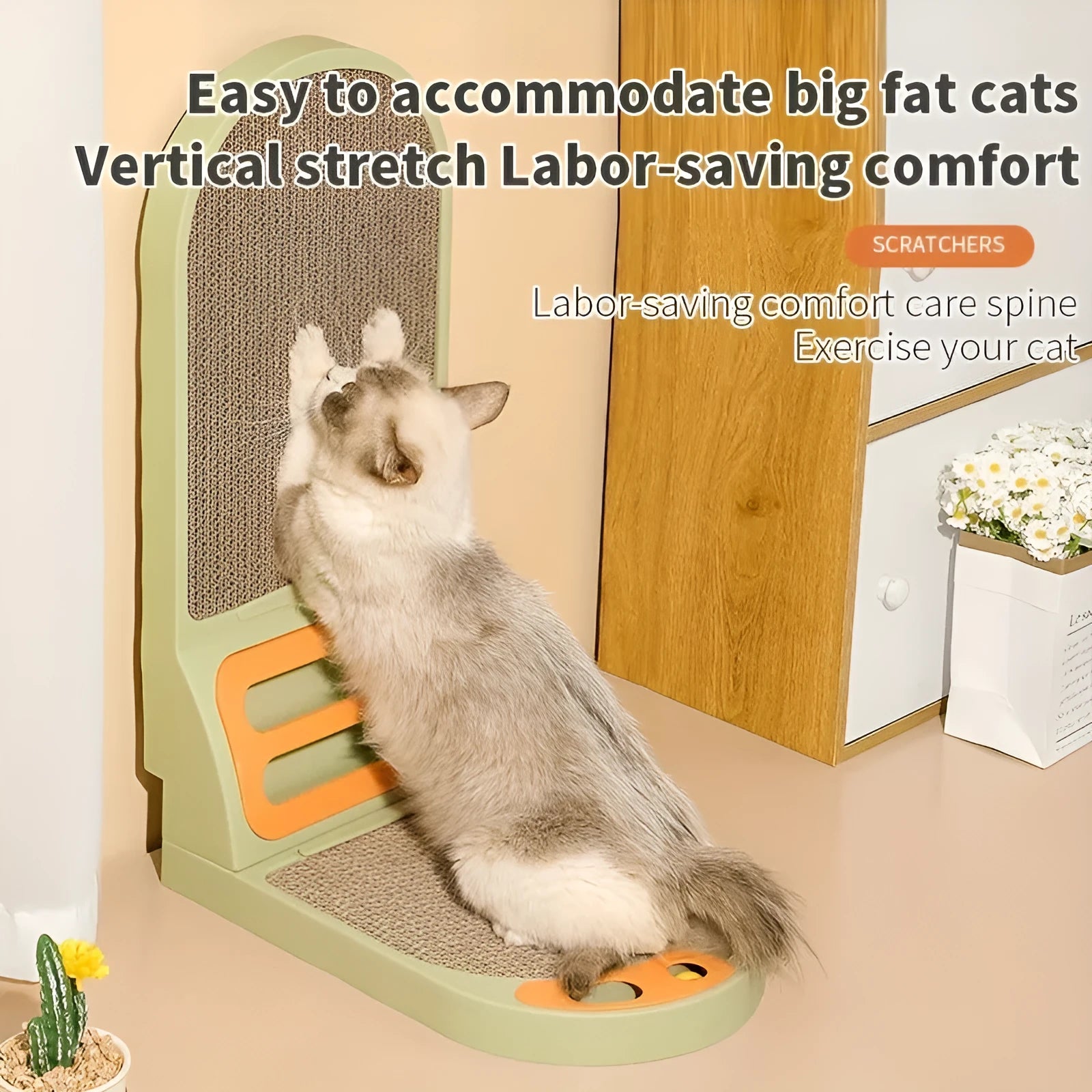 L-shape vertical cat scratching board in grey colour showing thickened scratch-resistant construction