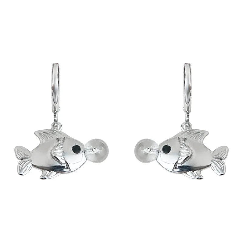 Pair of copper Bubble Fish earrings with goldfish animal modelling and electroplated finish.