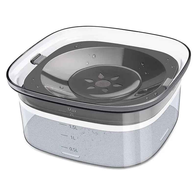 Floating pet water bowl in ABS with splash-proof disk, 21.3 x 18.8 x 9.5 cm, shown in one of six colours