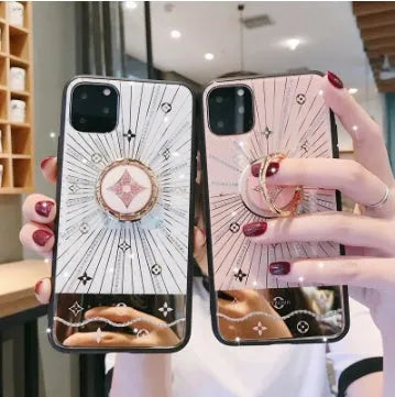 Luxury diamond with gold ring phone stand for iPhone models in rose gold and white colours