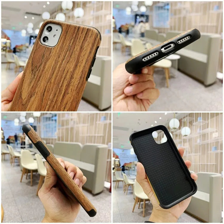 Wooden iPhone back cover case showing natural wood grain texture on rosewood coloured case