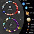 Two natural stone beaded bracelets on an adjustable cord, representing a zodiac sign set.