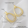 Yellow gold geometric drop-shaped women's copper earrings with colour retention electroplating.