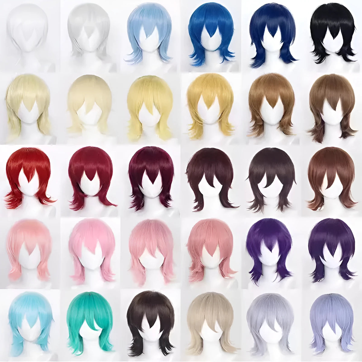 Short cosplay wig with Anime styling and lengthened tail design in high-temperature fibre