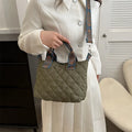 Oxford cloth messenger bag in horizontal square shape with single shoulder strap and sandwich pocket
