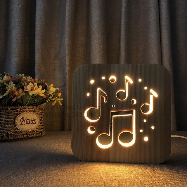 Wooden LED atmosphere lamp with pine construction and warm white illumination measuring 19cm