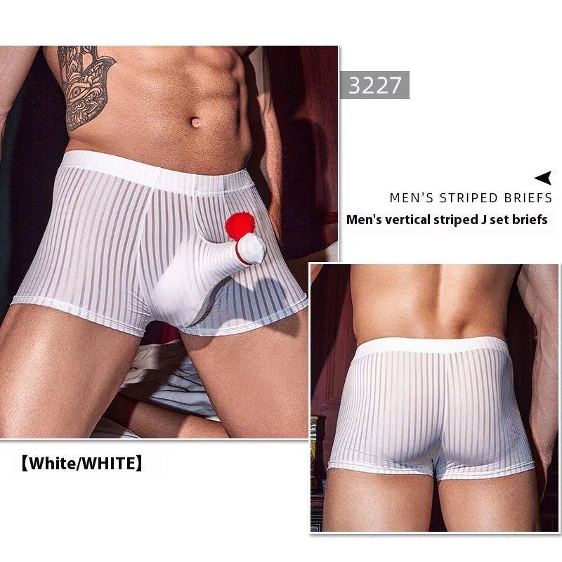 Men's striped nylon boxer briefs underwear in black, white and dark grey colours
