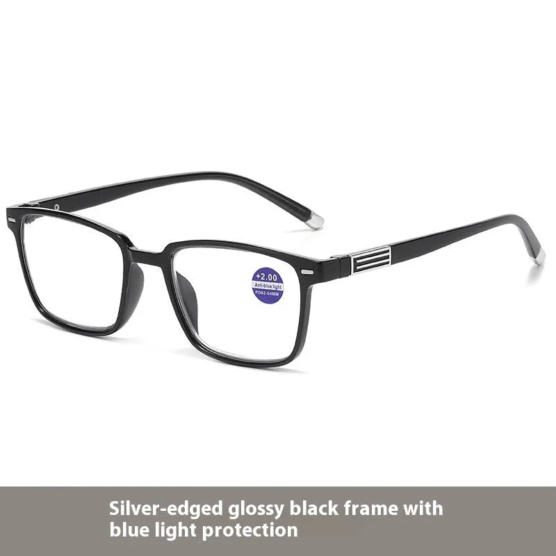 Multifocal reading glasses with color changing PC lens and black frame available in multiple degrees