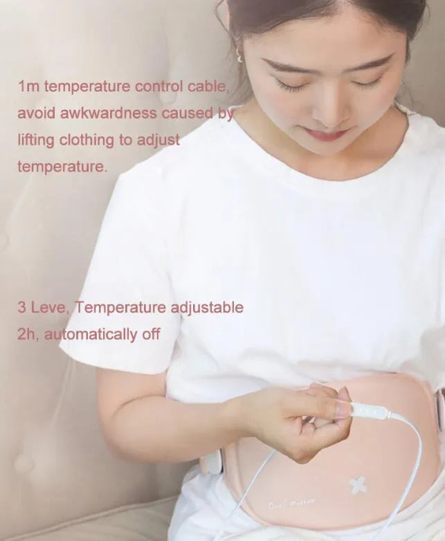 Rechargeable menstrual pain relief belt with 3-speed heating and massage, 300 x 150 x 10mm, Basic models style.