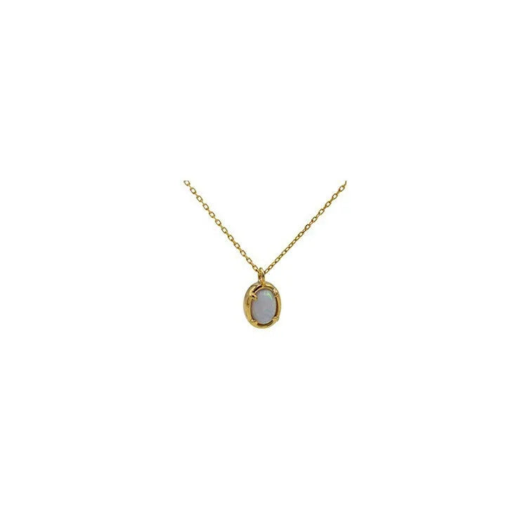 S925 silver oval pendant necklace with jelly opal in gold or white gold colour
