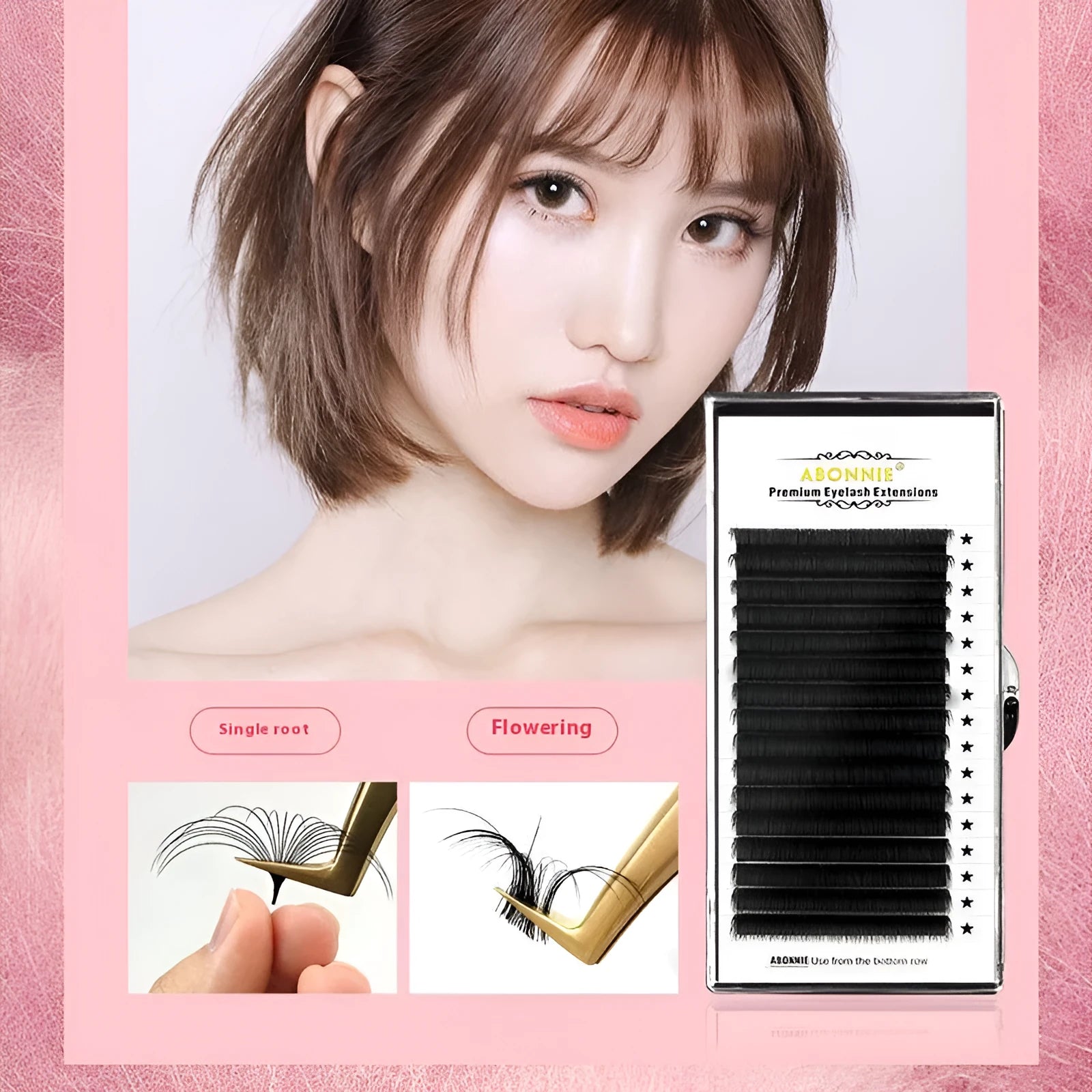 16-row mink hair false eyelashes showing dense arrangement in lengths from 8mm to 18mm