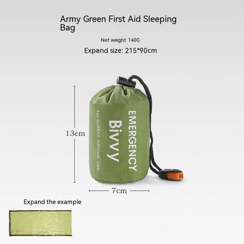 Orange four-season disaster relief tent kit with sleeping bag and raincoat for emergency outdoor shelter
