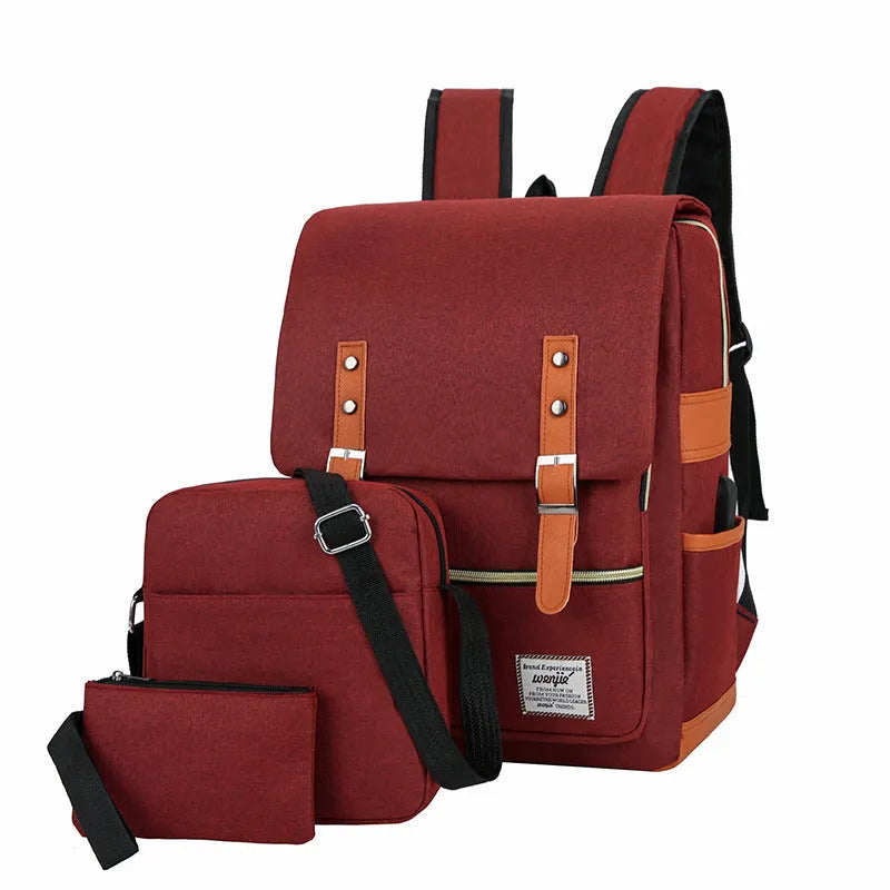 Three-piece large capacity business backpack in Oxford cloth, shown in wine red colour