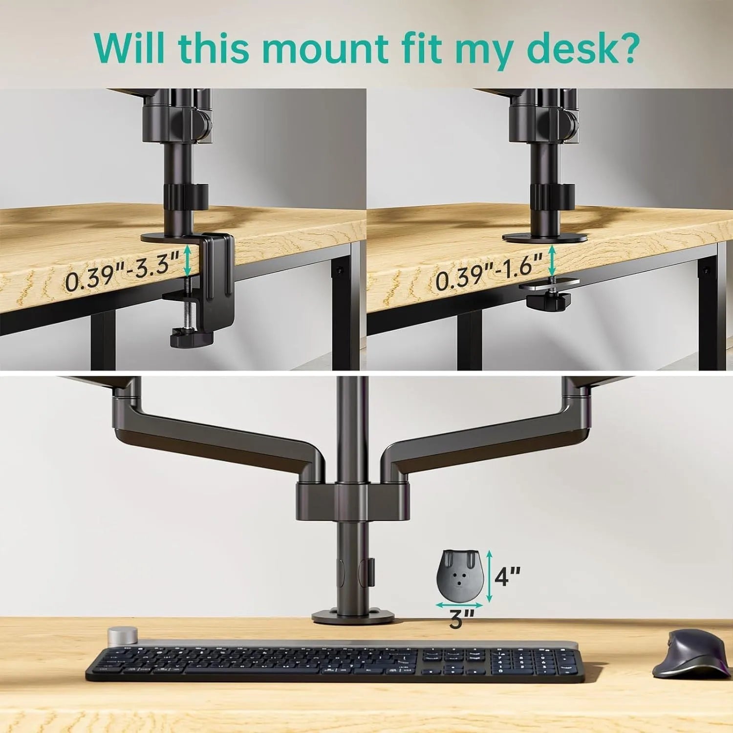 Black three-arm gas spring computer monitor mount for 13-27 inch screens with aluminium alloy construction