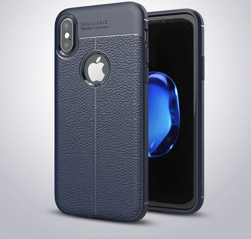 WeFor black PU leather and silicone phone case for OnePlus 5, 5T, and 6 models on a table.