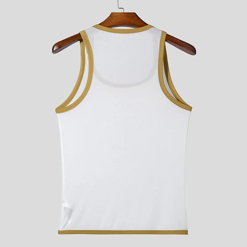 Men's slim fit black mesh sports vest for gym workouts