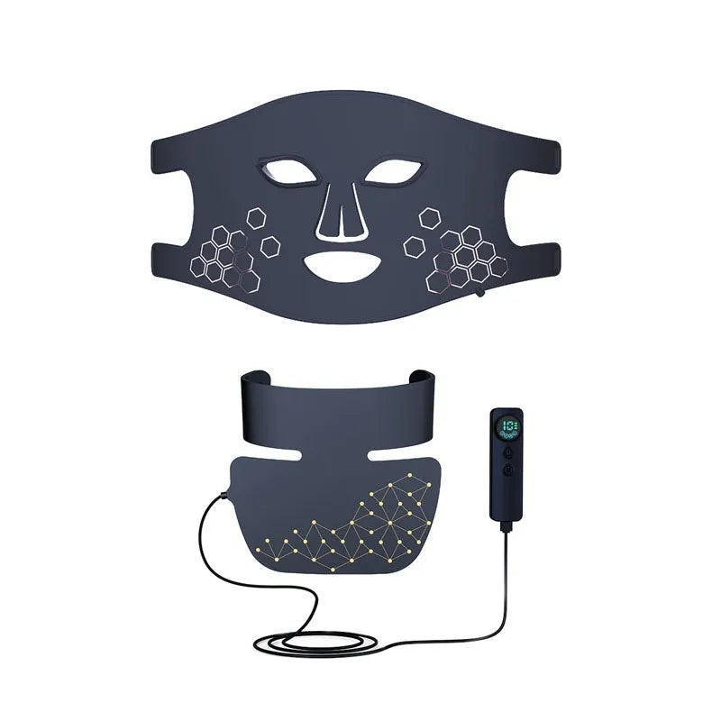 Black LED photon therapy mask with four-colour infrared lights and neck care extension