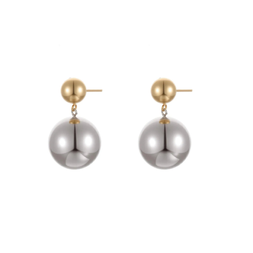 Stainless steel geometric round bead ear studs with gold electroplating and colour-block detailing