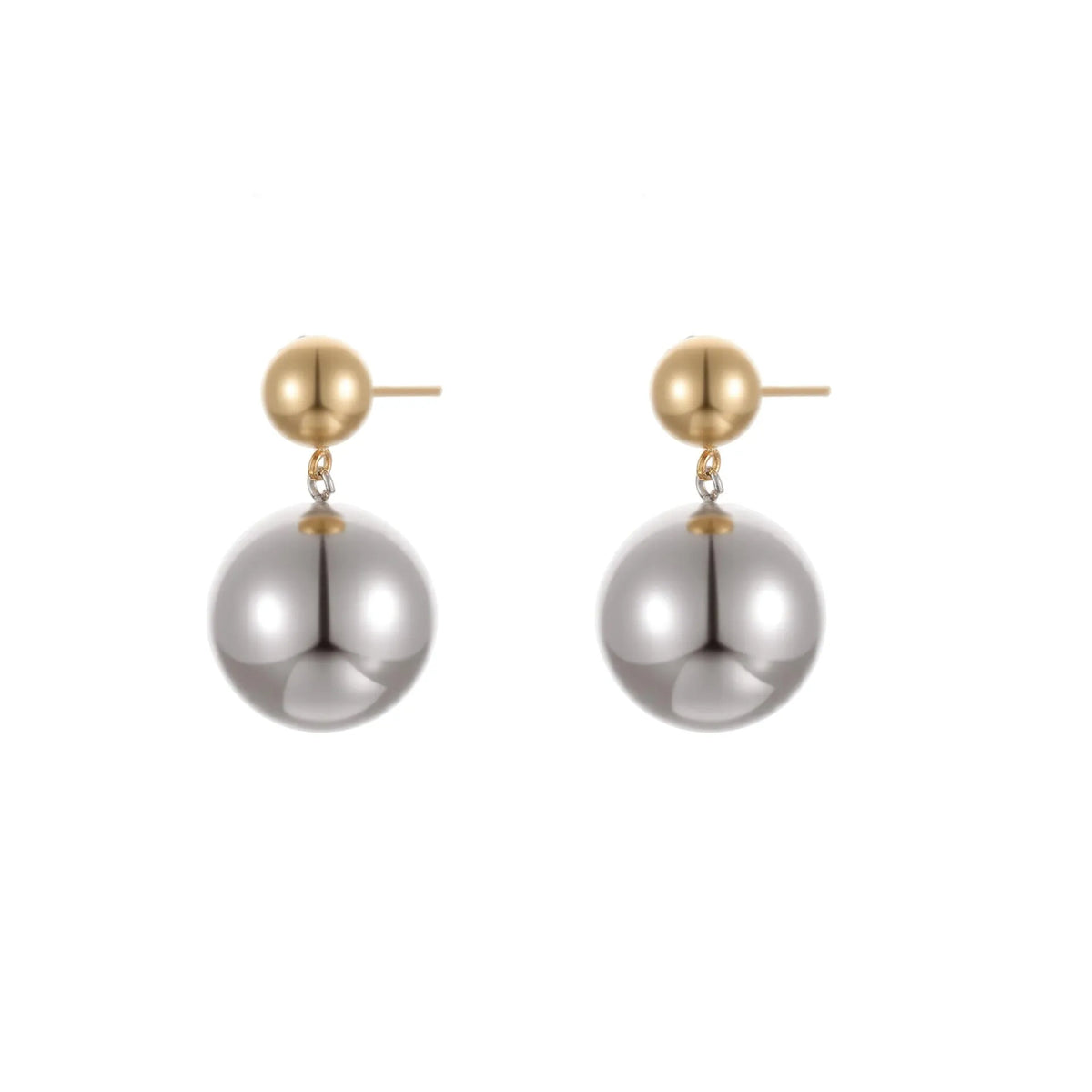 Stainless steel geometric round bead ear studs with gold electroplating and colour-block detailing