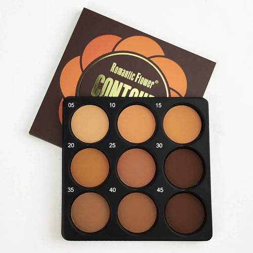 Dark matte makeup palette with nine waterproof colours in repair disk case