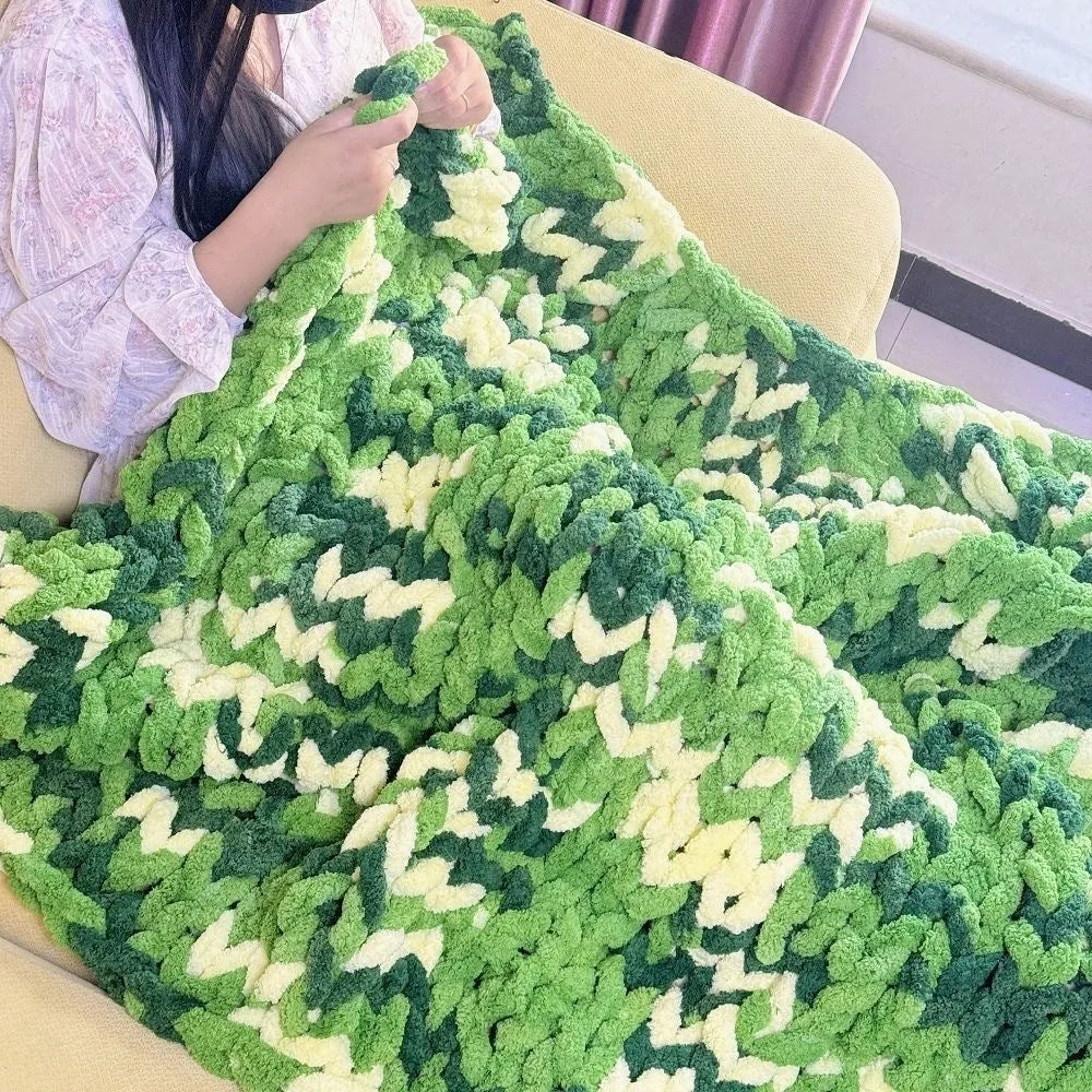 Coarse yarn chenille knitted blanket with braided gravity design in modern simplicity style