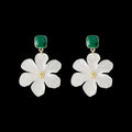Dark green alloy needle flower dangle drop earrings for women showing sweet floral design details