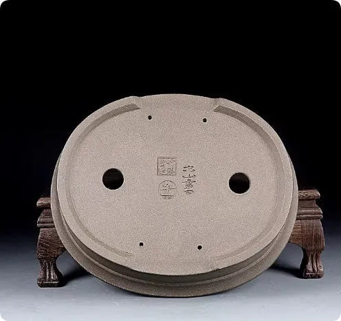 Handmade antique oval purple sand bonsai flower pot measuring 25x21x6.3cm