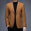 Men's thick solid colour casual winter blazer jacket on a hanger