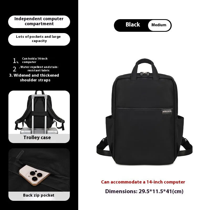 Large women's travel backpack with multiple compartments in apricot colour