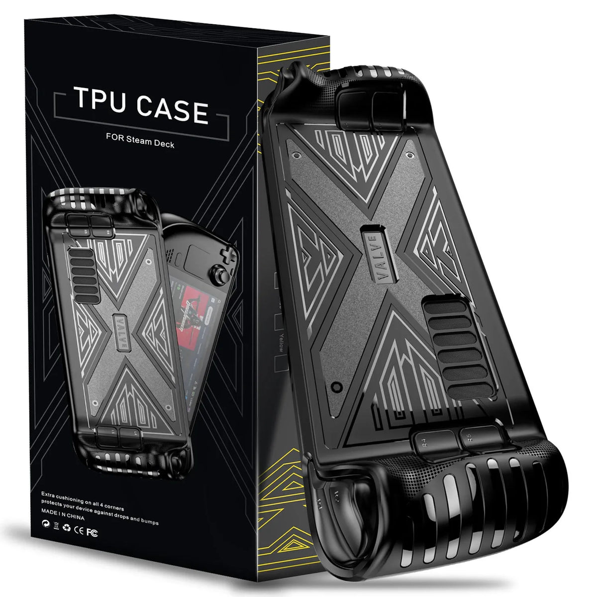Red TPU silicone protective case fitted on Steam Deck portable gaming console