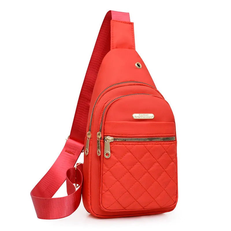 Girl's crossbody chest bag in Oxford cloth with plaid pattern available in multiple colours
