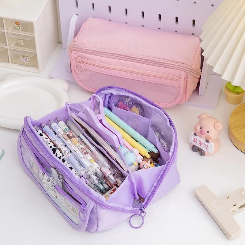 Canvas pencil case with 10-layer flip design in multiple colour options