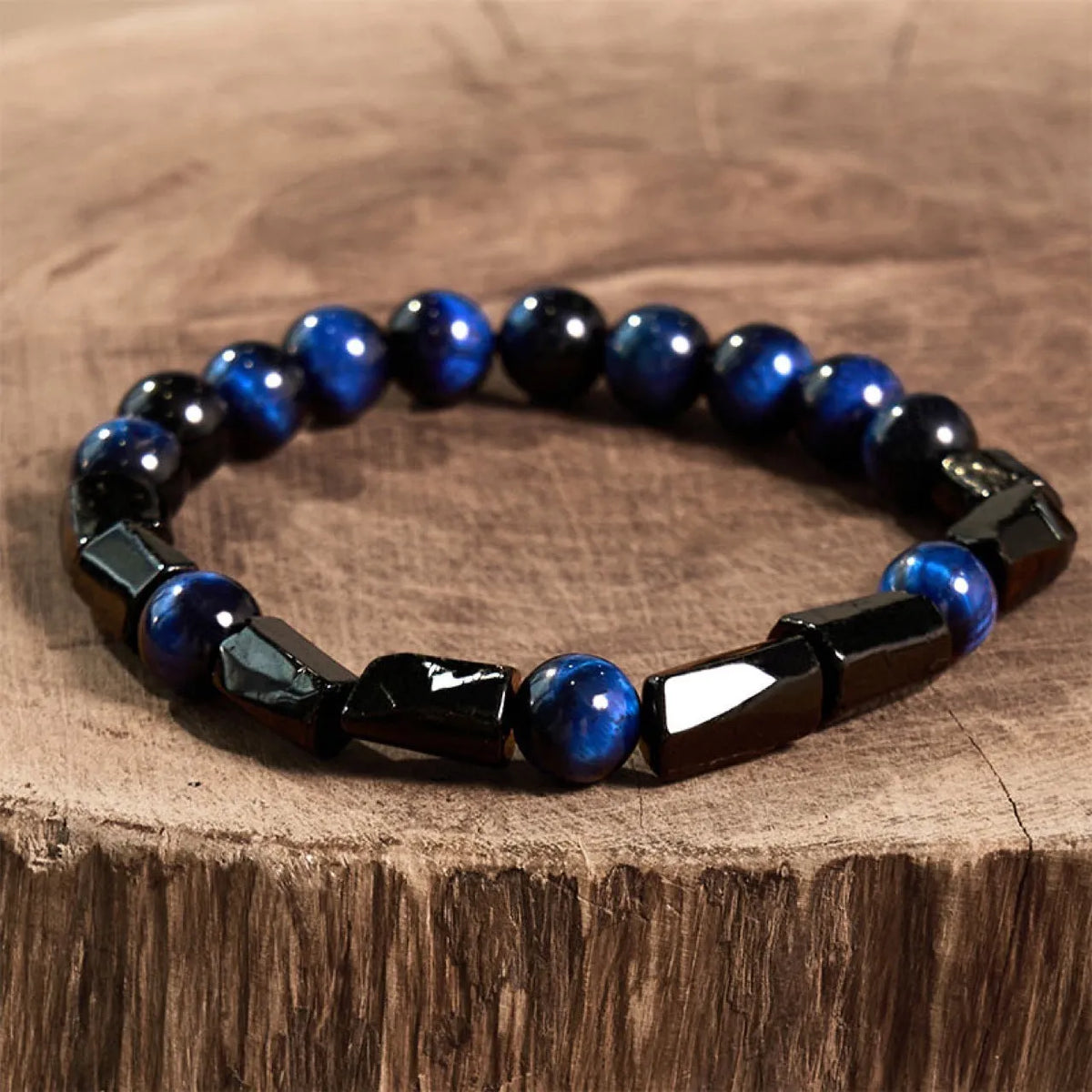 Natural obsidian single ring bracelet with constellation modelling in retro style