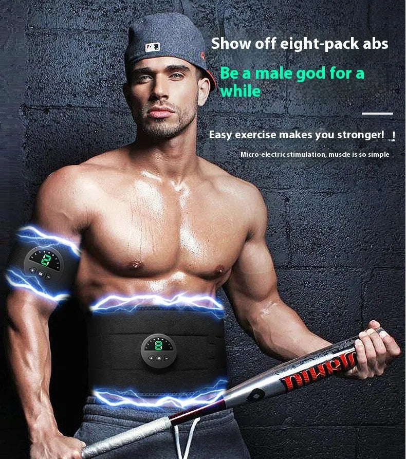 Black fitness belt with LCD display screen for waist and abdominal compression during exercise