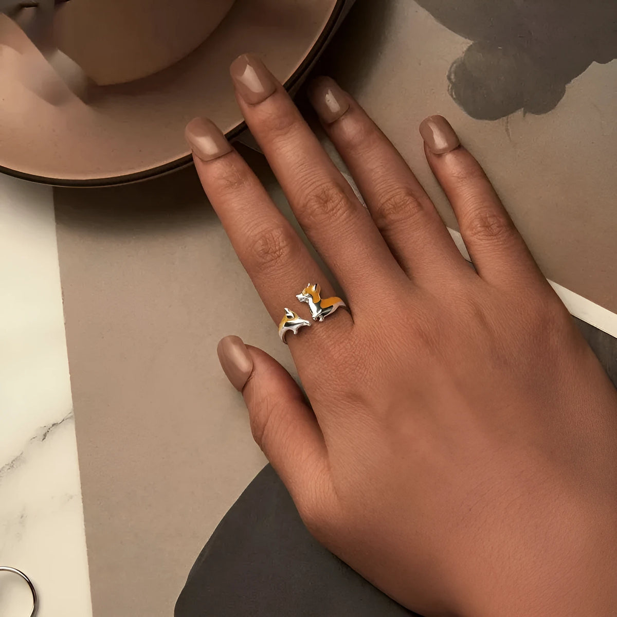 Silver corgi dog cartoon ring with electroplated SCR1014-E colour finish for women