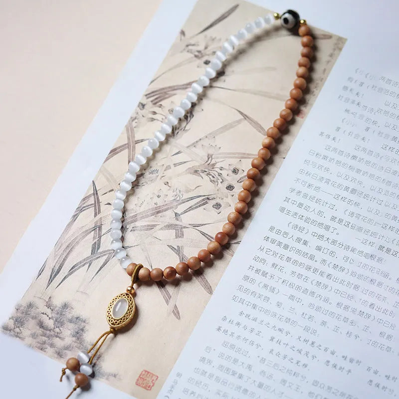 Women's bracelet with sandalwood double ring opal Tibetan beads in mixed materials