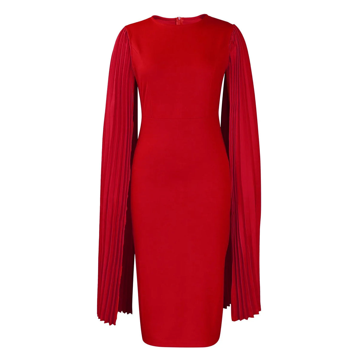 Women's long sleeve evening gown with pleated shawl collar and high waist in a choice of colours.